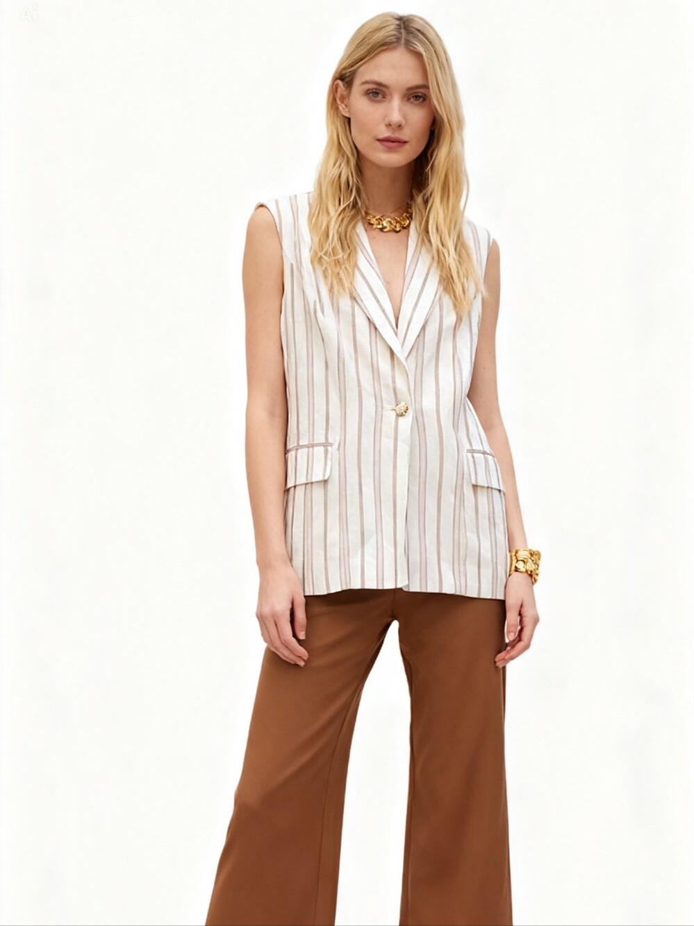 Sam Edelman Sleeveless Linen-Blend One-Button Blazer Size L